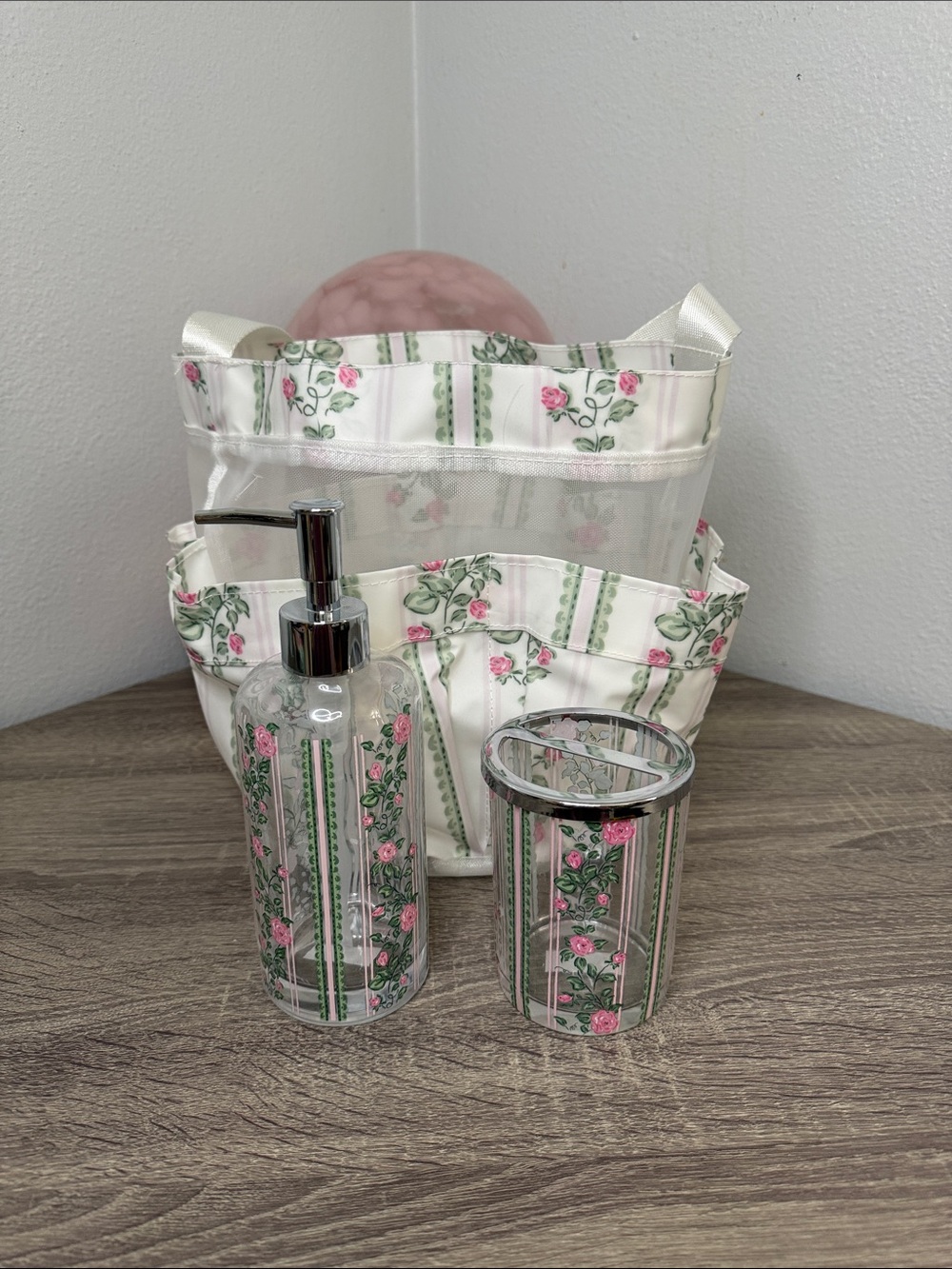 Restore Home Floral Pink & Green Bathroom Accessory Set